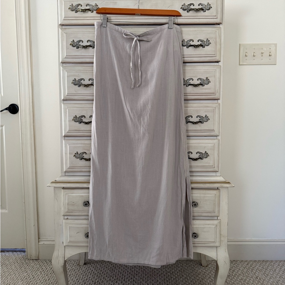 Grey Linen Lagenlook Maxi Skirt